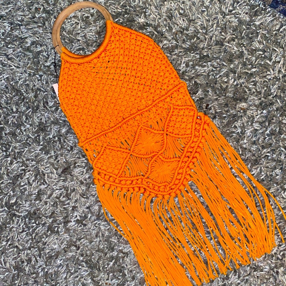 Crochet knitted vibrant orange purse